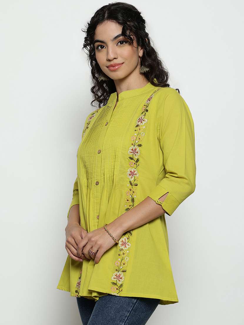 women embroidered three quarter sleeves a-line tunic - 22512232 -  Standard Image - 2