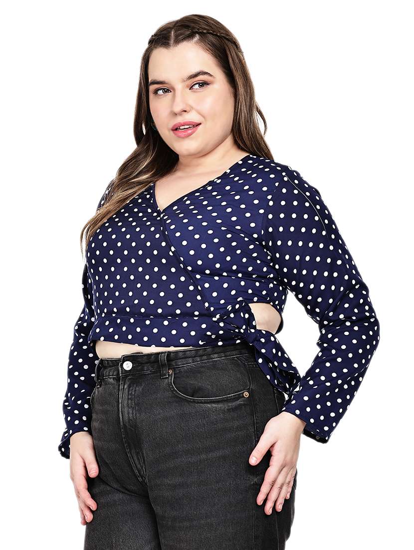 women polka dots long sleeves crop top - 22512270 -  Standard Image - 2