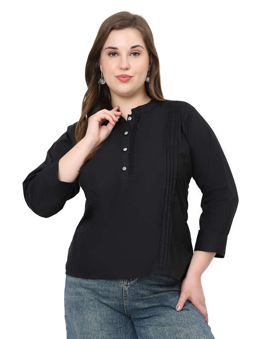 women solid three quarter sleeves regular top - 22512272 -  Standard Image - 2