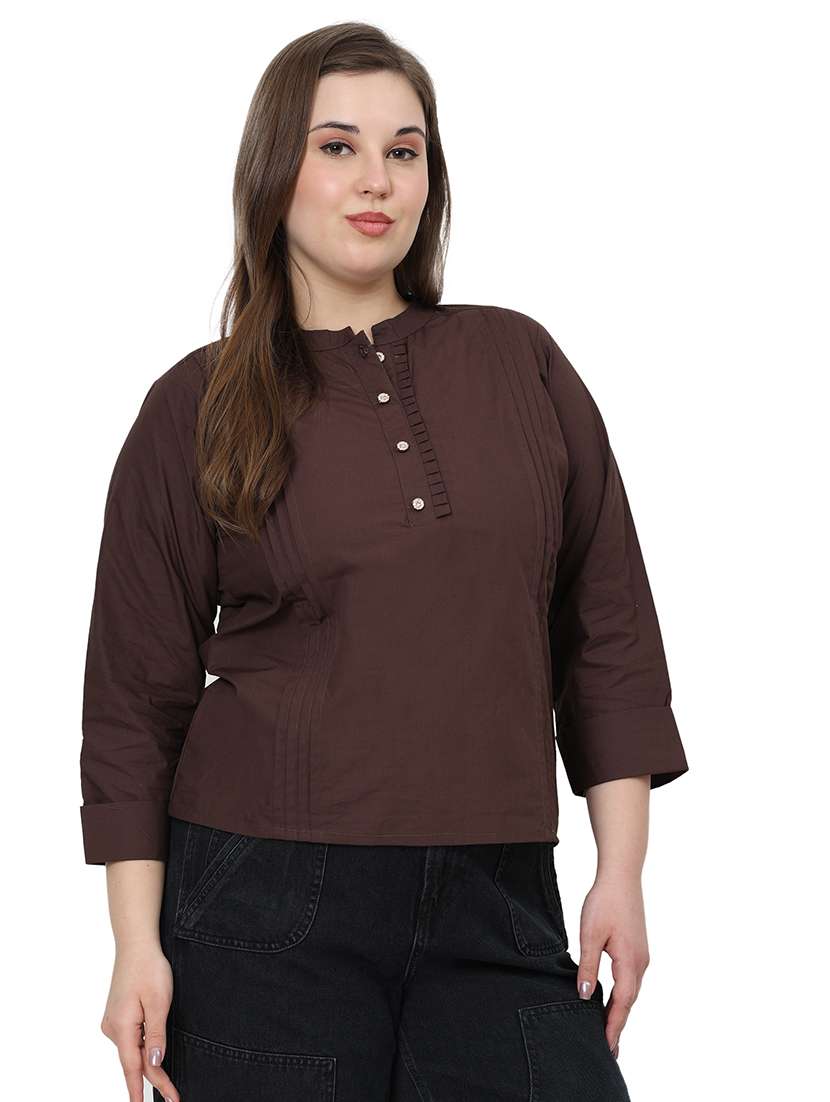 coffee brown cotton regular top - 22512273 -  Standard Image - 2