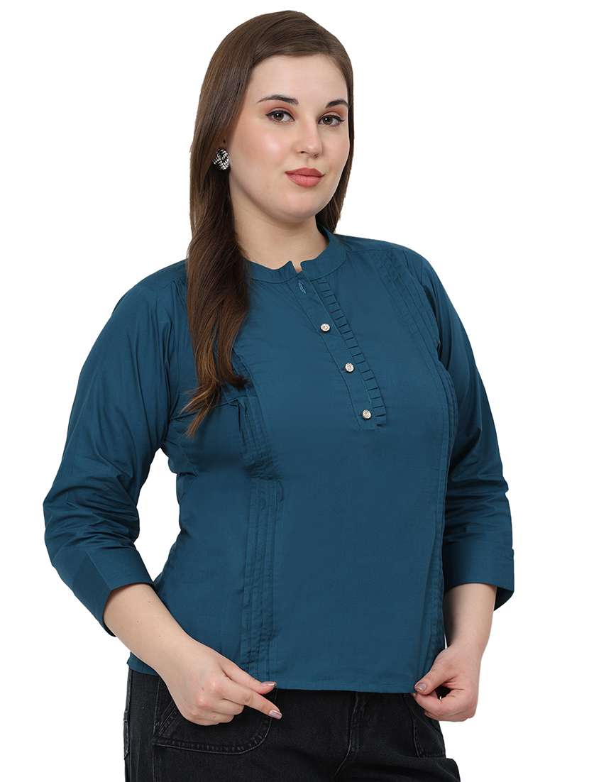 women solid three quarter sleeves regular top - 22512274 -  Standard Image - 2