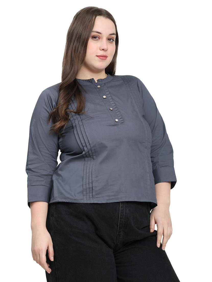 women solid three quarter sleeves regular top - 22512275 -  Standard Image - 2