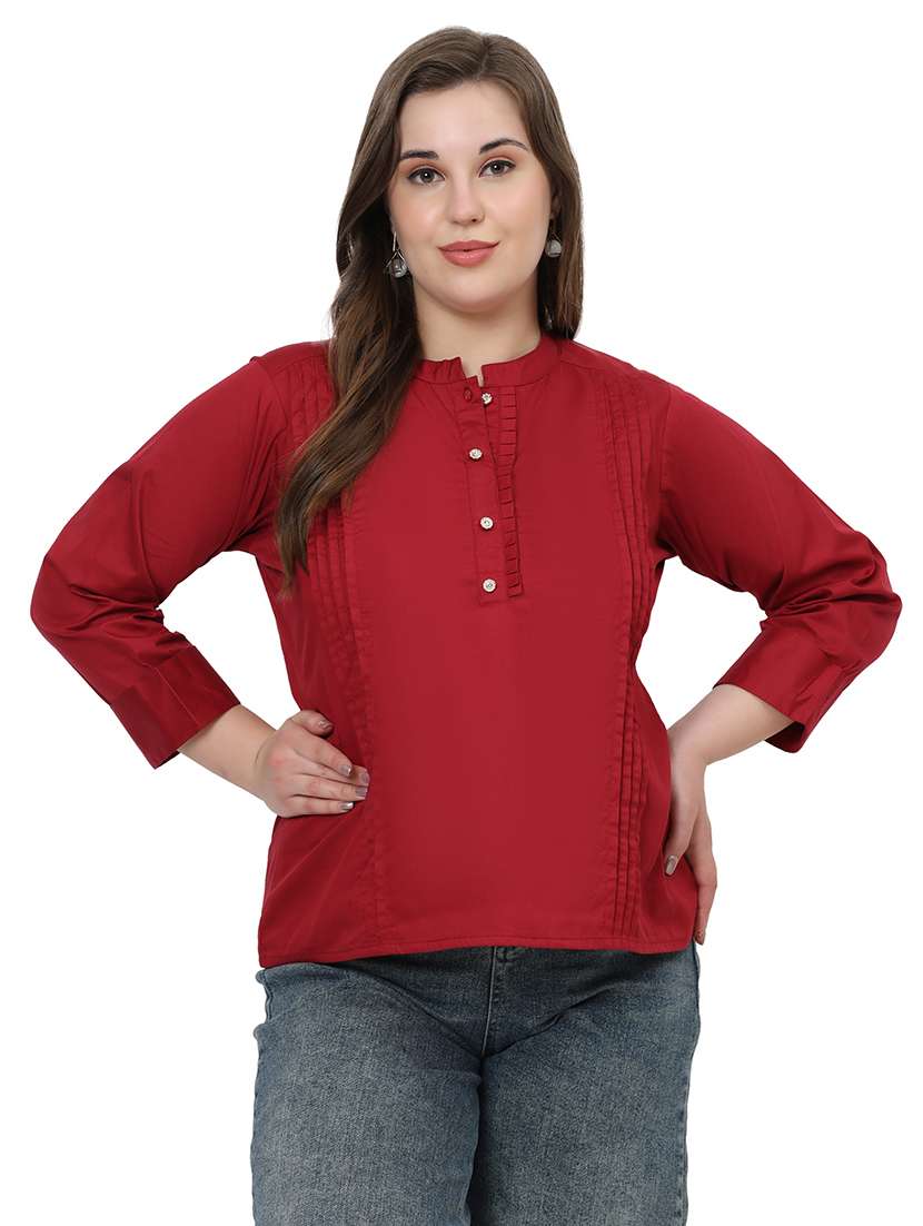 women solid three quarter sleeves regular top - 22512279 -  Standard Image - 2