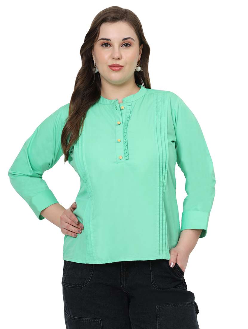 women solid three quarter sleeves regular top