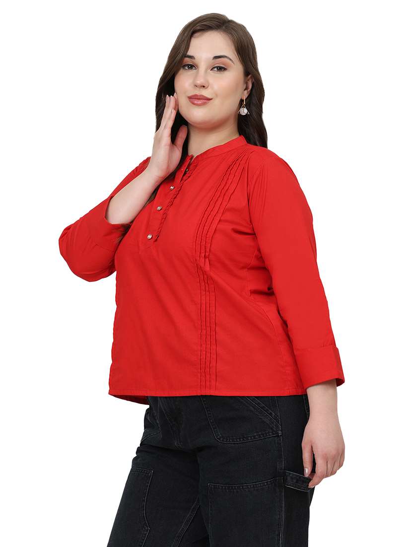 red cotton collared frill trim top - 22512283 -  Standard Image - 2
