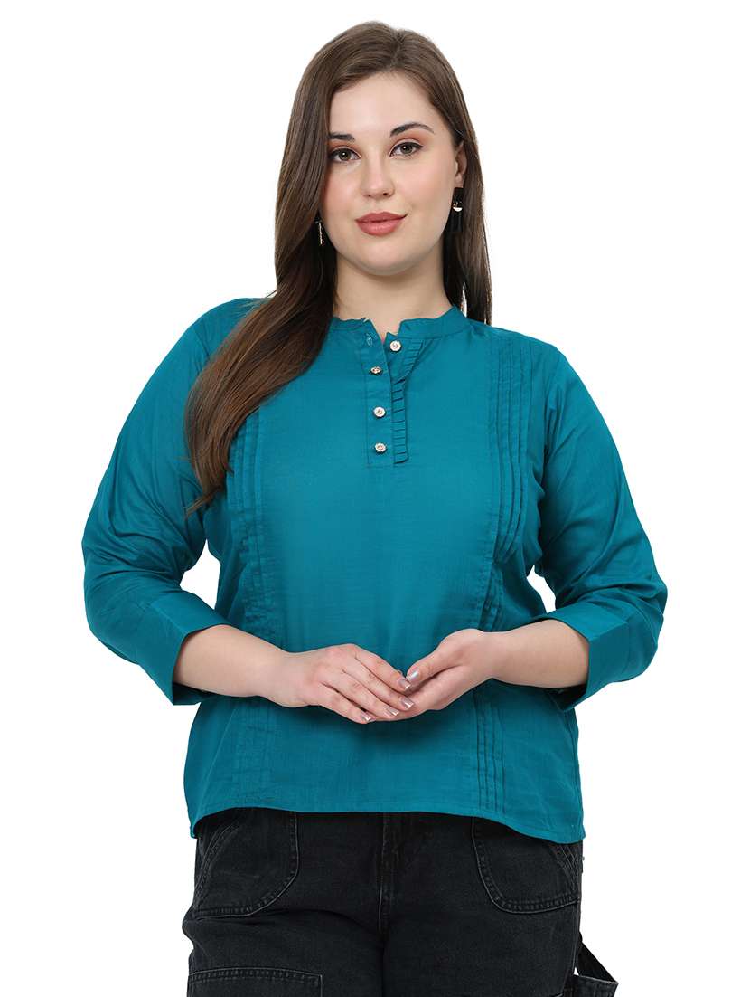 women solid three quarter sleeves regular top