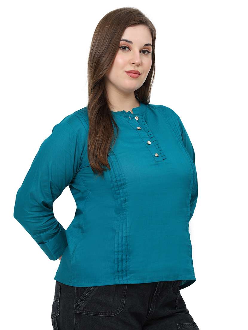 women solid three quarter sleeves regular top - 22512285 -  Standard Image - 2