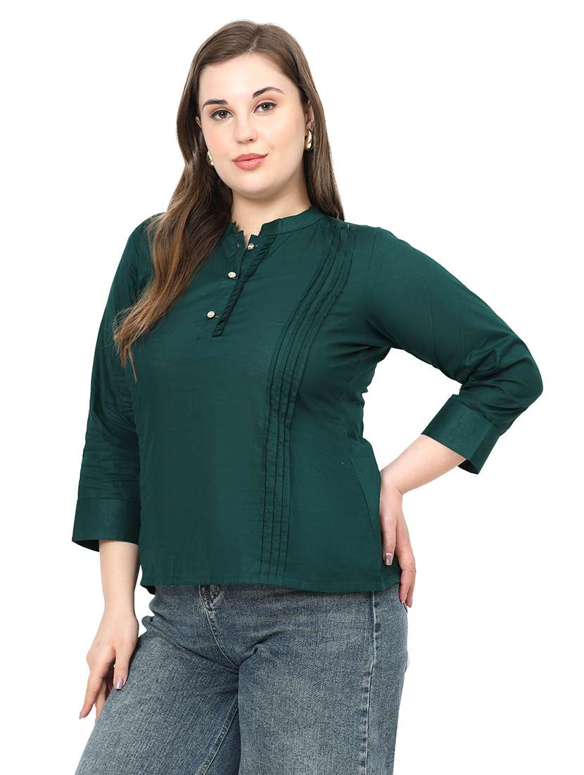 women solid three quarter sleeves regular top - 22512289 -  Standard Image - 2