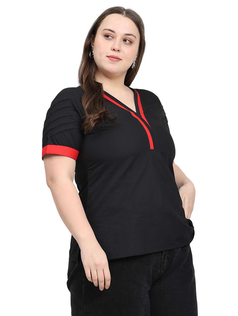 women solid v neck short sleeves regular top - 22512290 -  Standard Image - 2