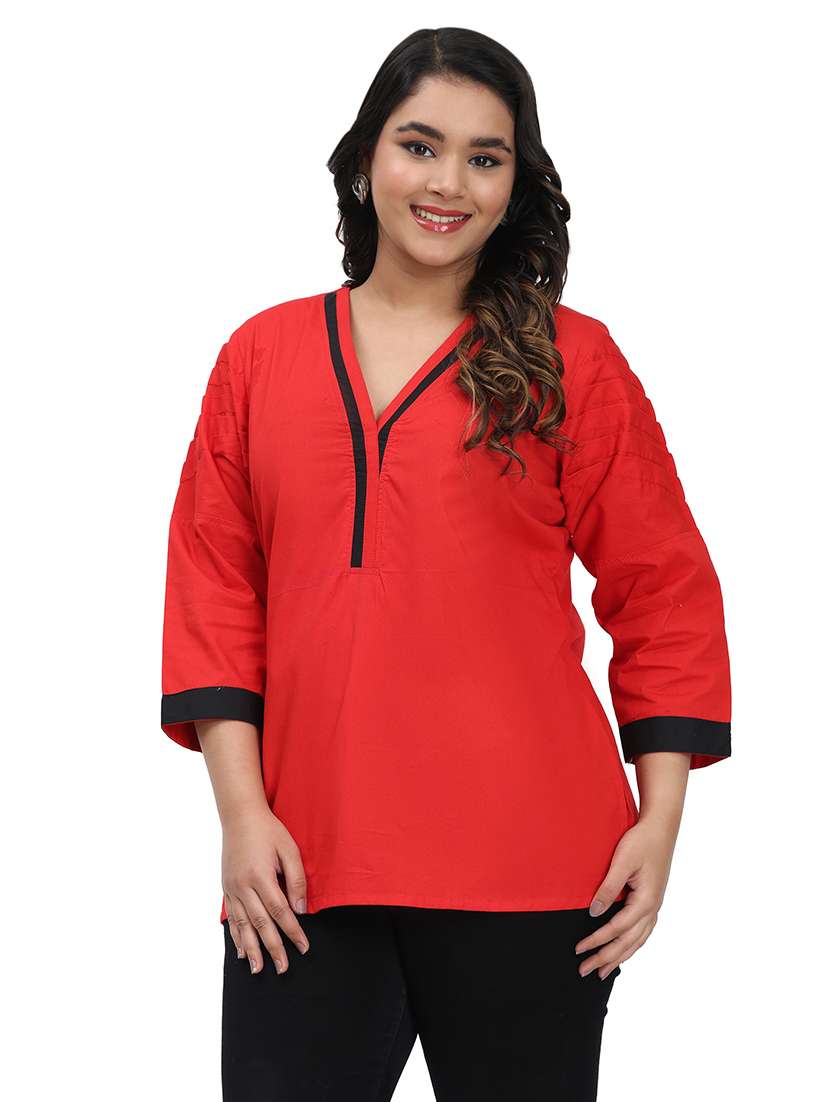 women solid three quarter sleeves regular top - 22512293 -  Standard Image - 2