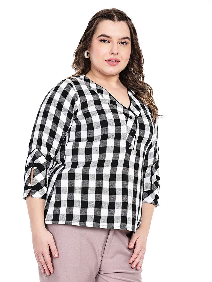 women checkered three quarter sleeves regular top - 22512295 -  Standard Image - 2