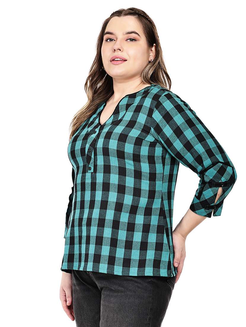 women checkered three quarter sleeves regular top - 22512298 -  Standard Image - 2