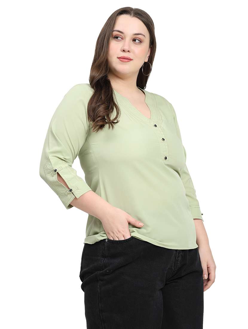 women solid three quarter sleeves regular top - 22512300 -  Standard Image - 2