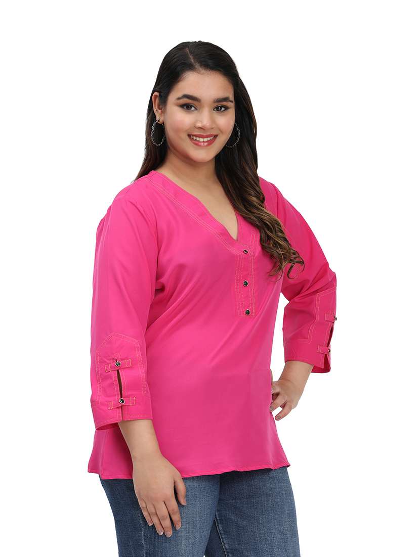 women solid three quarter sleeves regular top - 22512301 -  Standard Image - 2