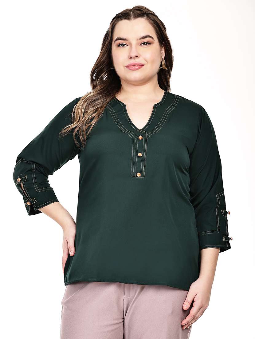 women solid three quarter sleeves regular top