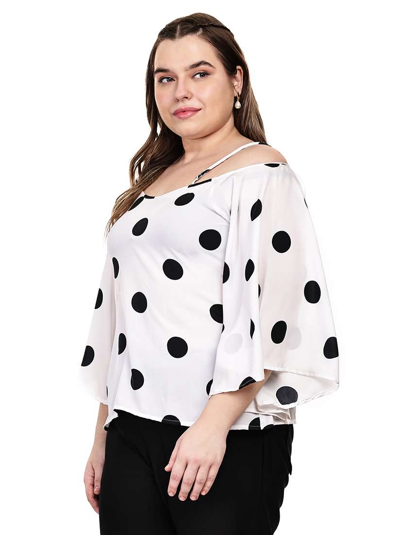 women polka dots cold shoulder top - 22512311 -  Standard Image - 2