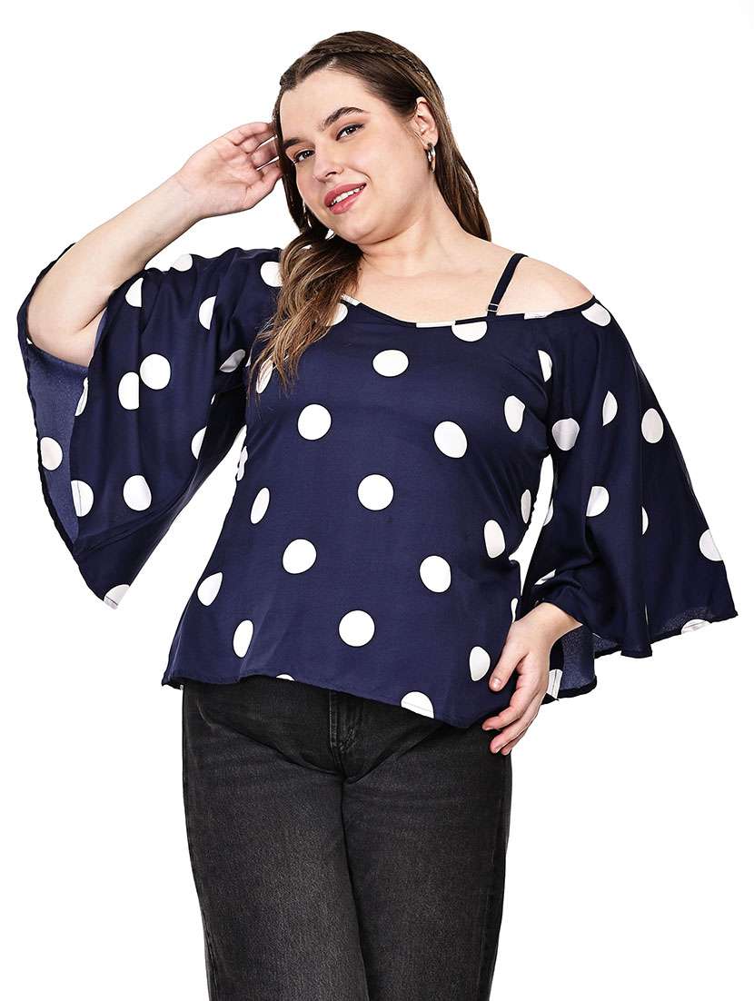 women polka dots cold shoulder top