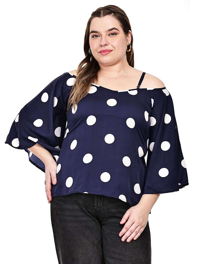 women polka dots cold shoulder top - 22512313 -  Standard Image - 2