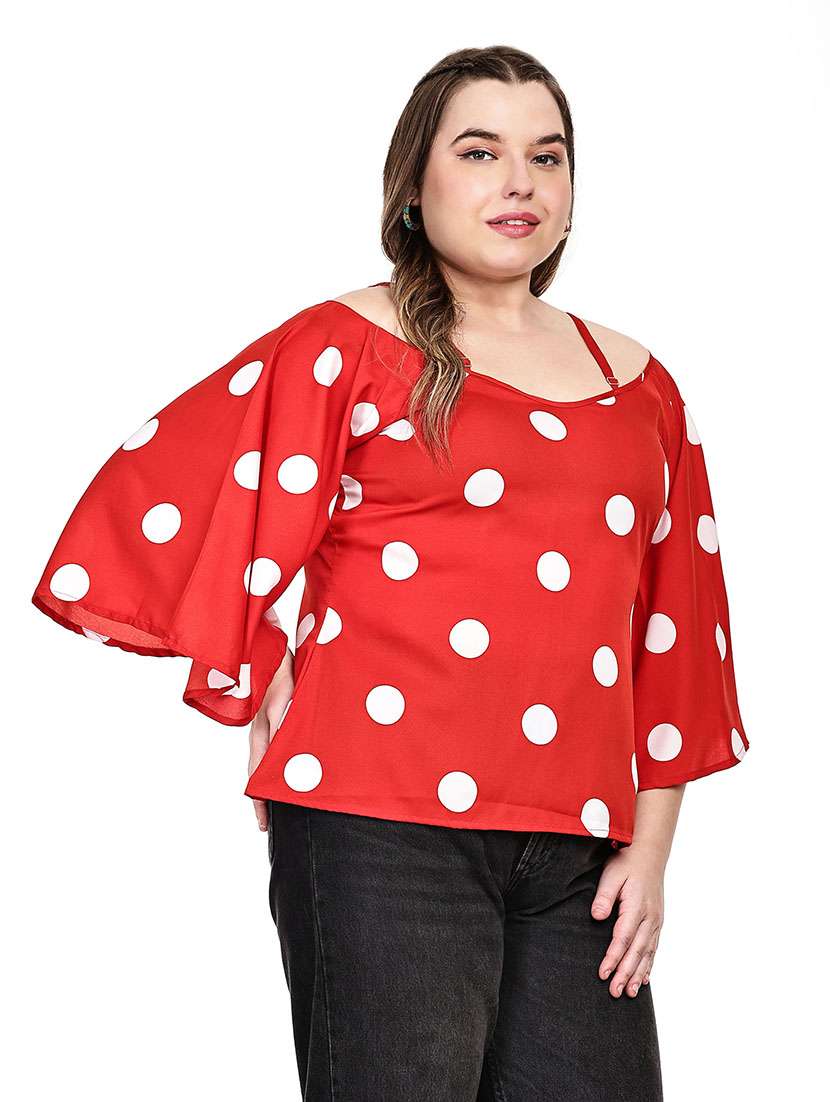 women polka dots cold shoulder top - 22512314 -  Standard Image - 2