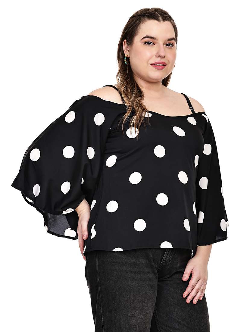 women polka dots cold shoulder top - 22512315 -  Standard Image - 2