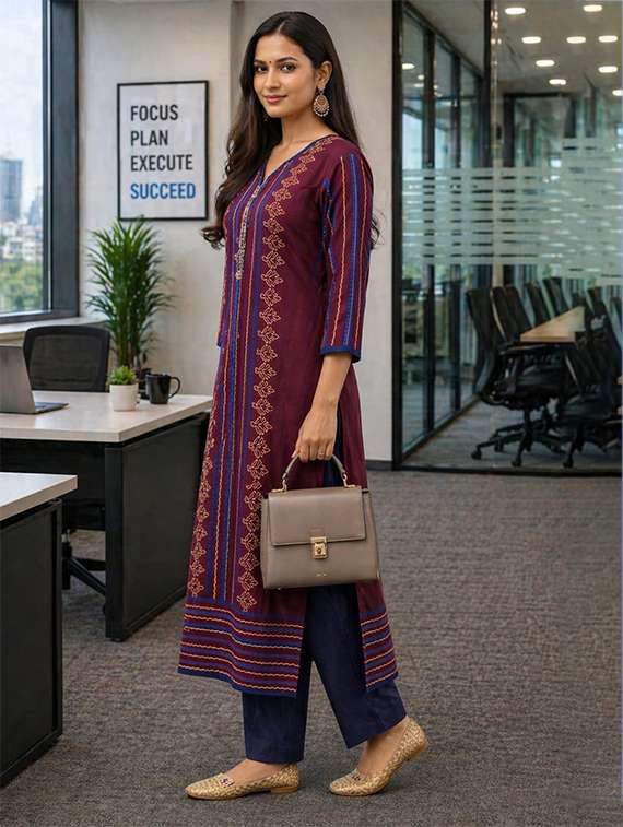 women printed three quarter sleeve straight kurta - 22512331 -  Standard Image - 2