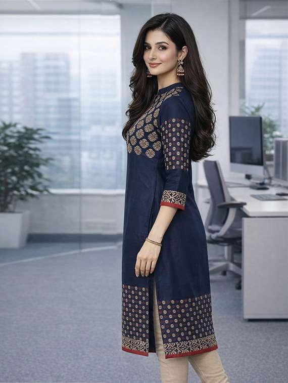 women printed three quarter sleeve straight kurta - 22512332 -  Standard Image - 2