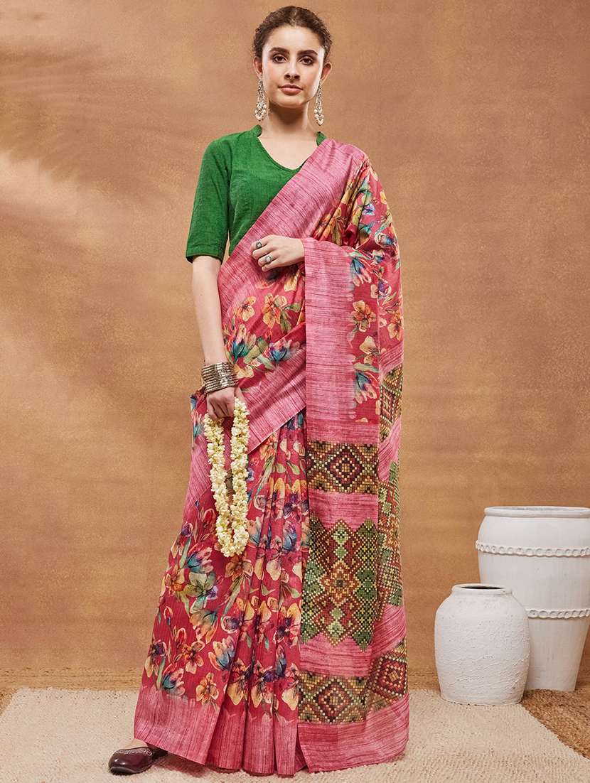 women floral printed saree with blouse