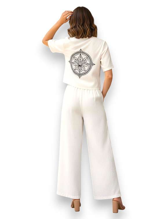 women solid short sleeves shirt and trouser co-ord set - 22512476 -  Standard Image - 2