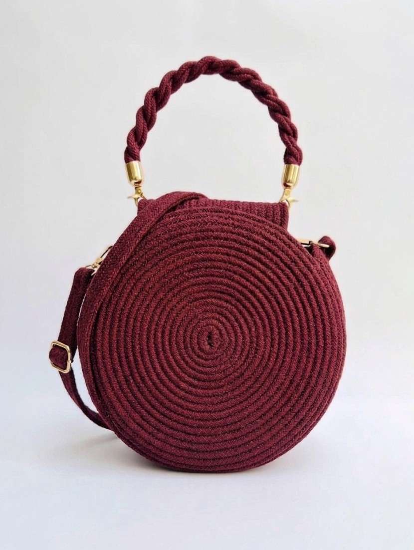 round maroon cotton rope handbag with gold clasp - 22512673 -  Standard Image - 2