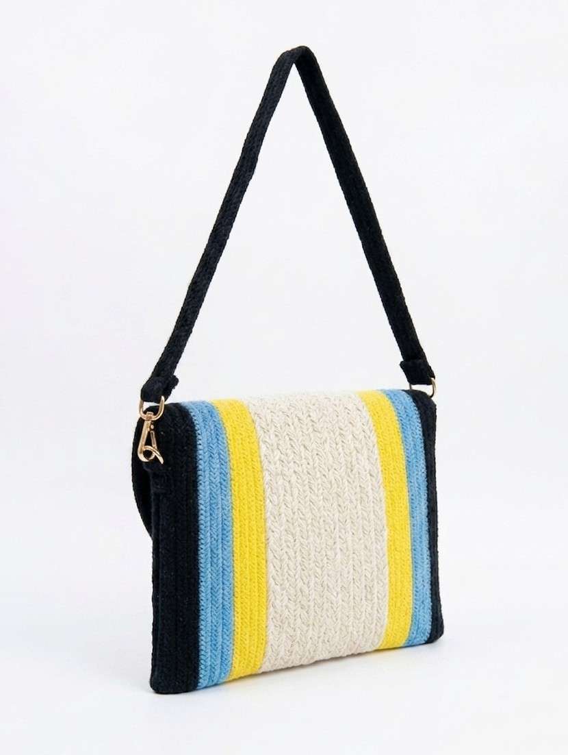 color block cotton textured handbag with button closure - 22512674 -  Standard Image - 2