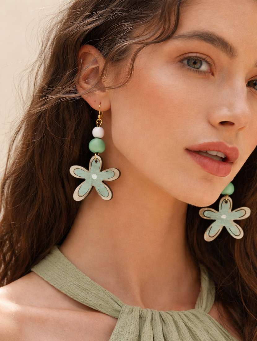 handcrafted wooden flower drop earrings - 22512682 -  Standard Image - 2