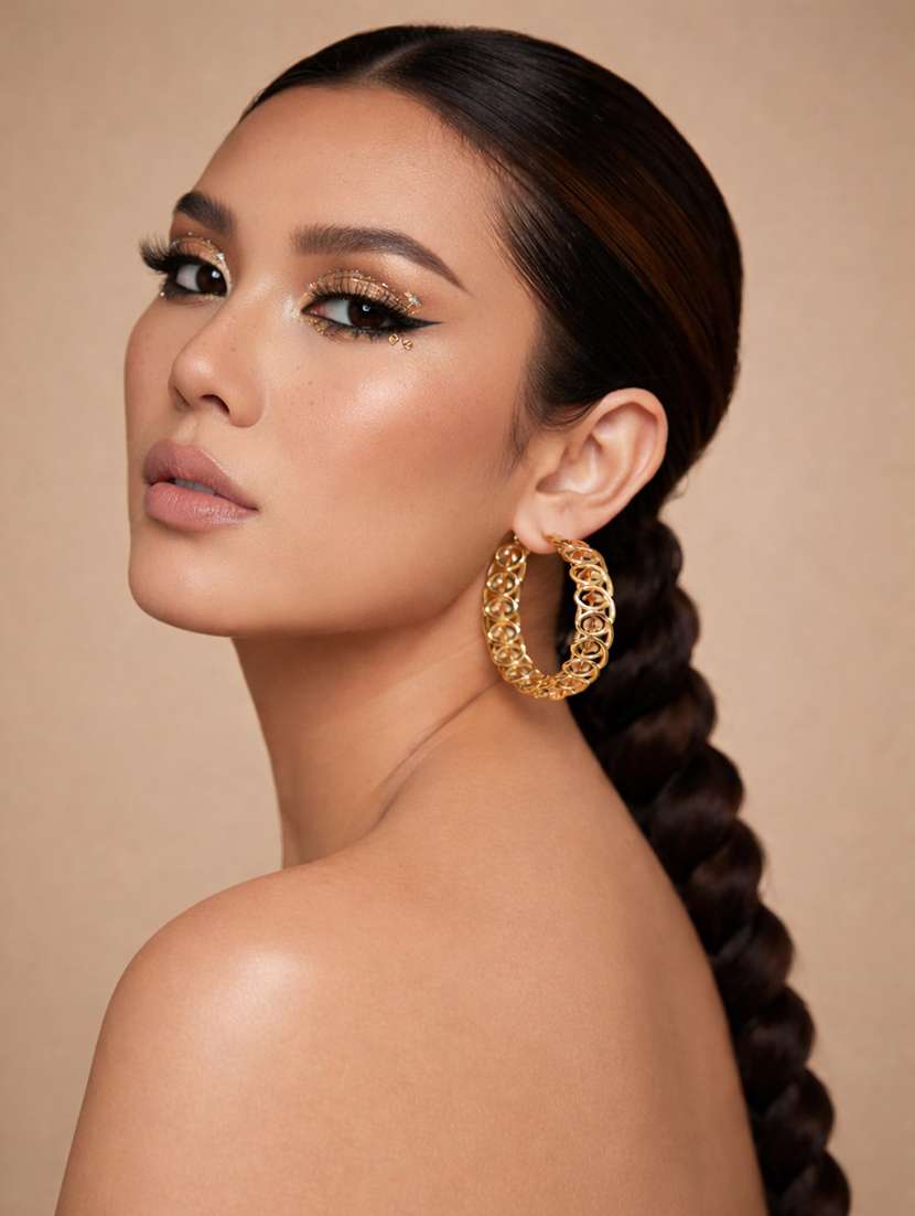 trendy style crystal studded gold hoop earrings for women - 22512683 -  Standard Image - 2
