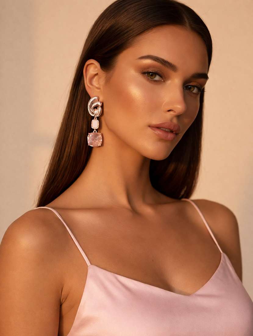 elegant rose gold drop earrings with blush stone - 22512687 -  Standard Image - 2