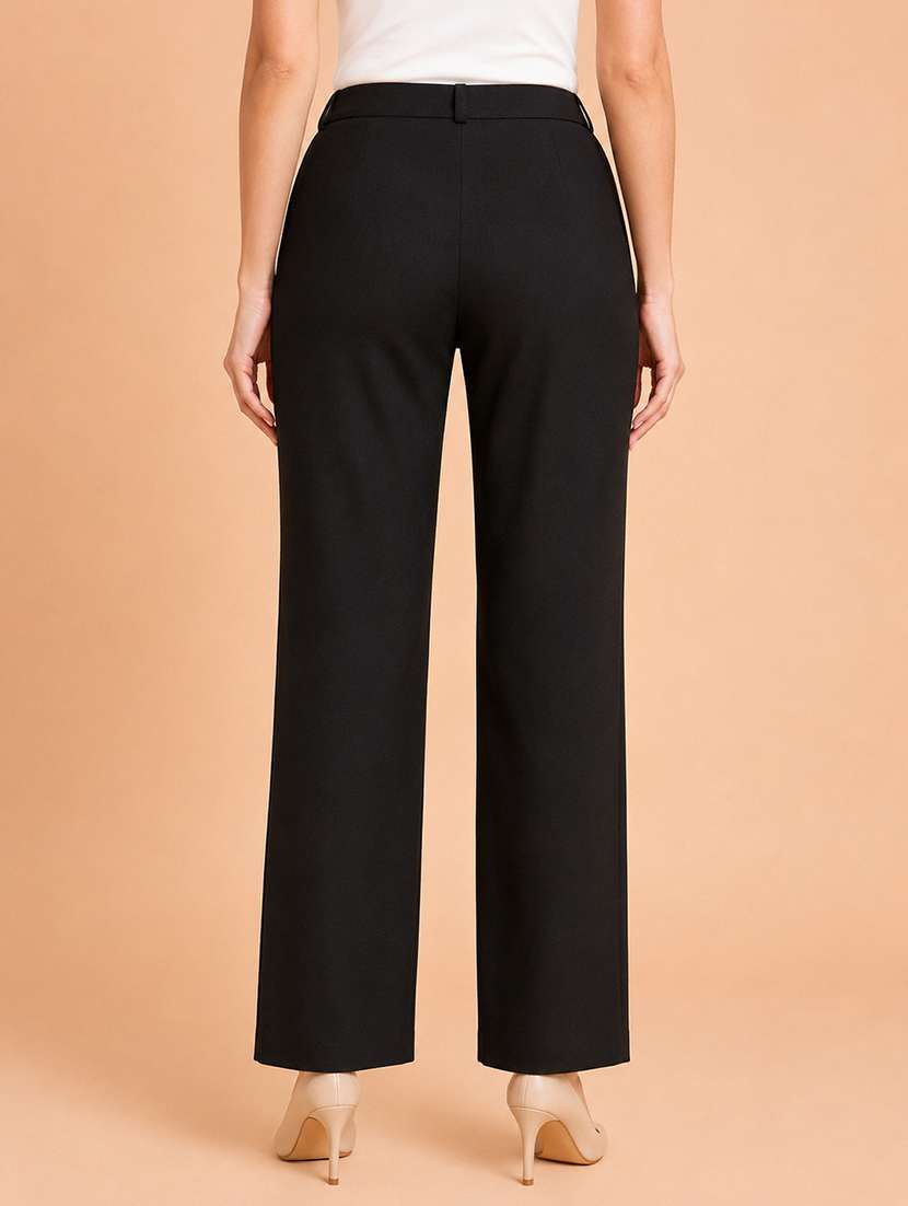 women solid high rise straight fit trouser - 22512707 -  Standard Image - 2