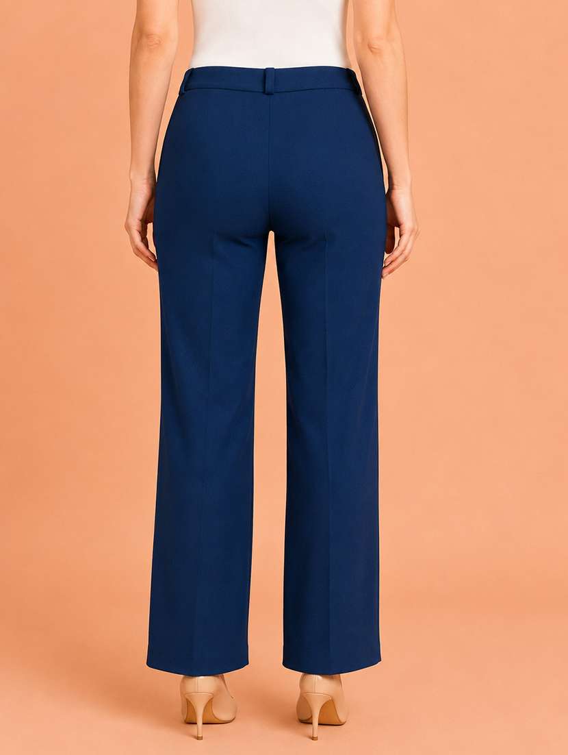 women solid high rise straight fit trouser - 22512708 -  Standard Image - 2