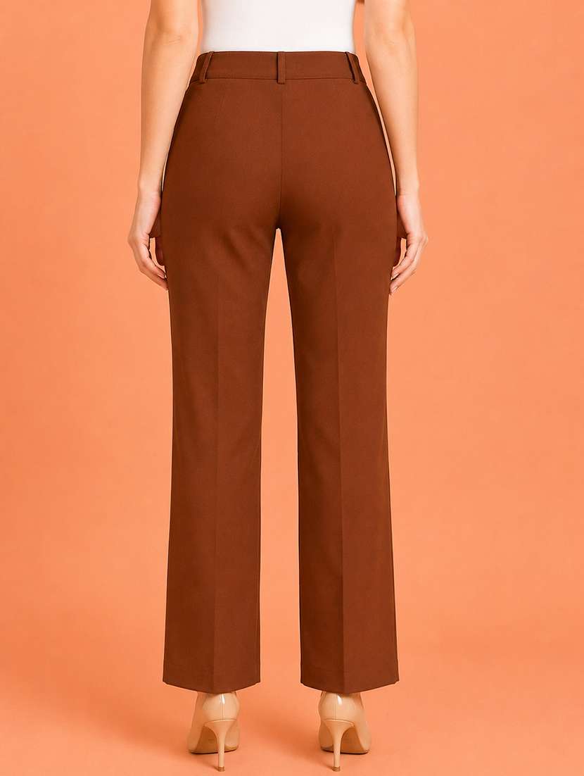women solid high rise straight fit trouser - 22512709 -  Standard Image - 2