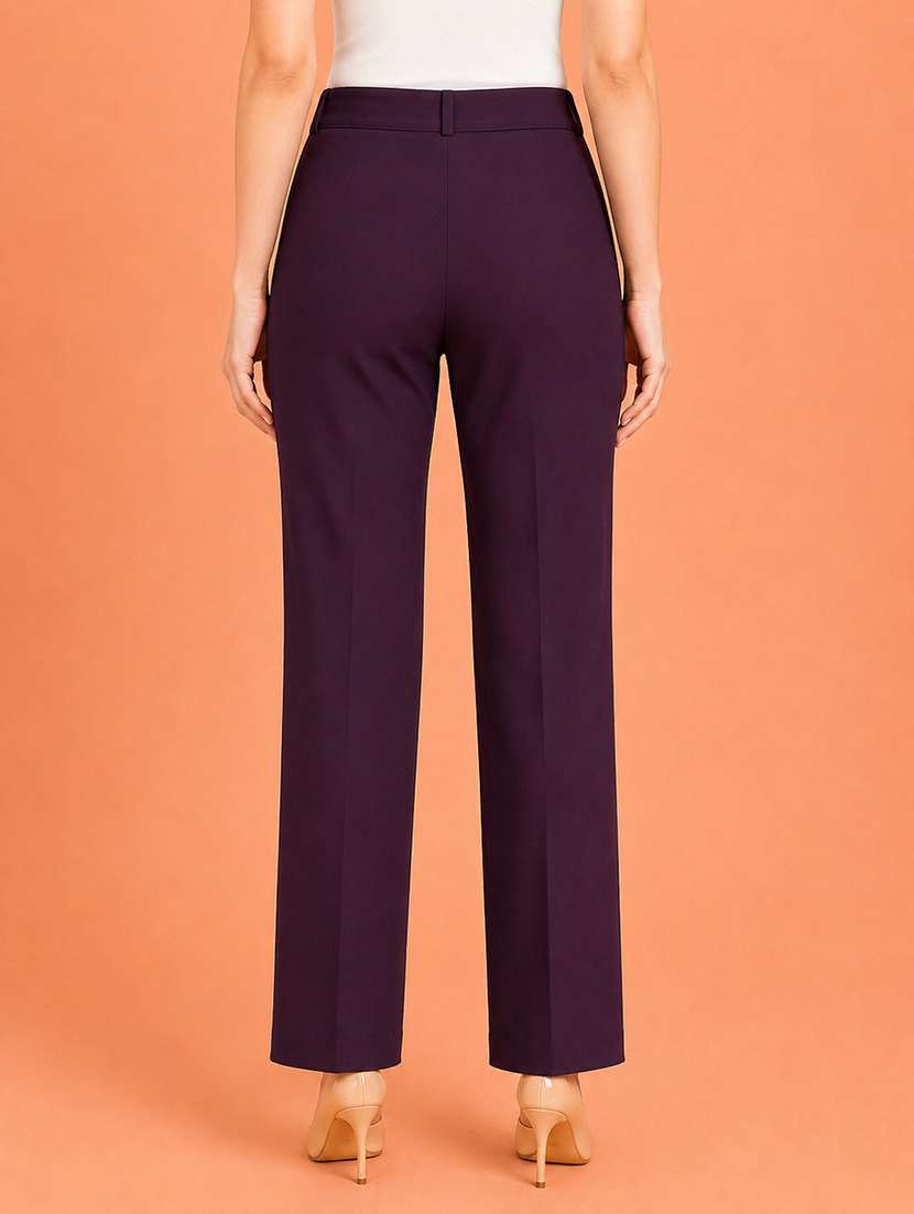 women solid high rise straight fit trouser - 22512710 -  Standard Image - 2