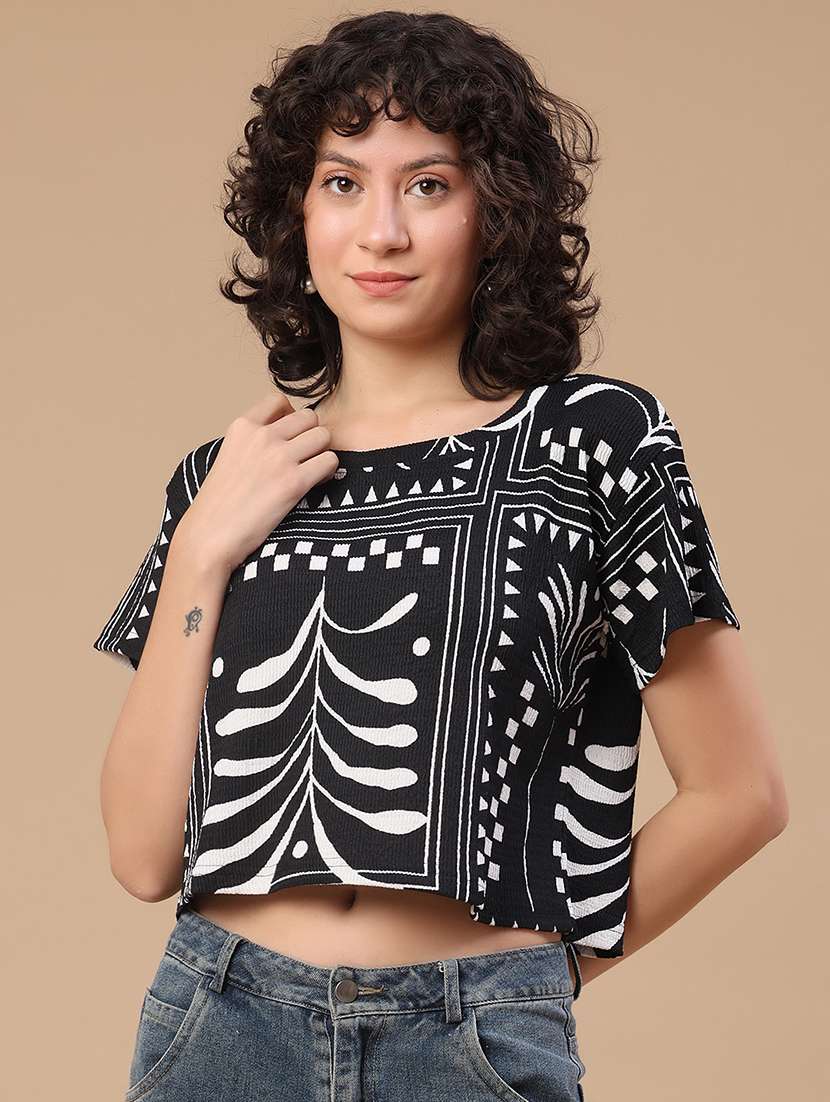 women printed round neck crop t-shirt - 22512720 -  Standard Image - 2