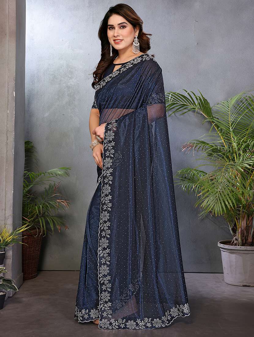 women solid with work embellished saree with blouse - 22512740 -  Standard Image - 2