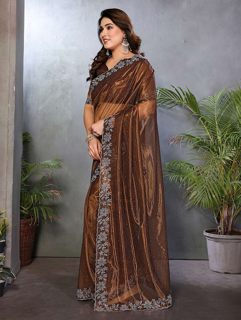 Women Solid With Work Embellished Saree With Blouse - 22512741 -  Standard Image - 2