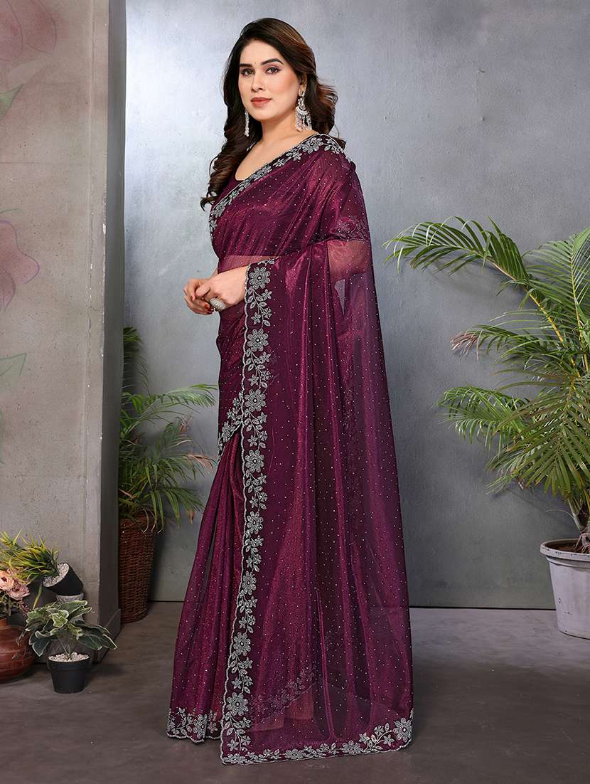 Women Solid With Work Embellished Saree With Blouse - 22512742 -  Standard Image - 2