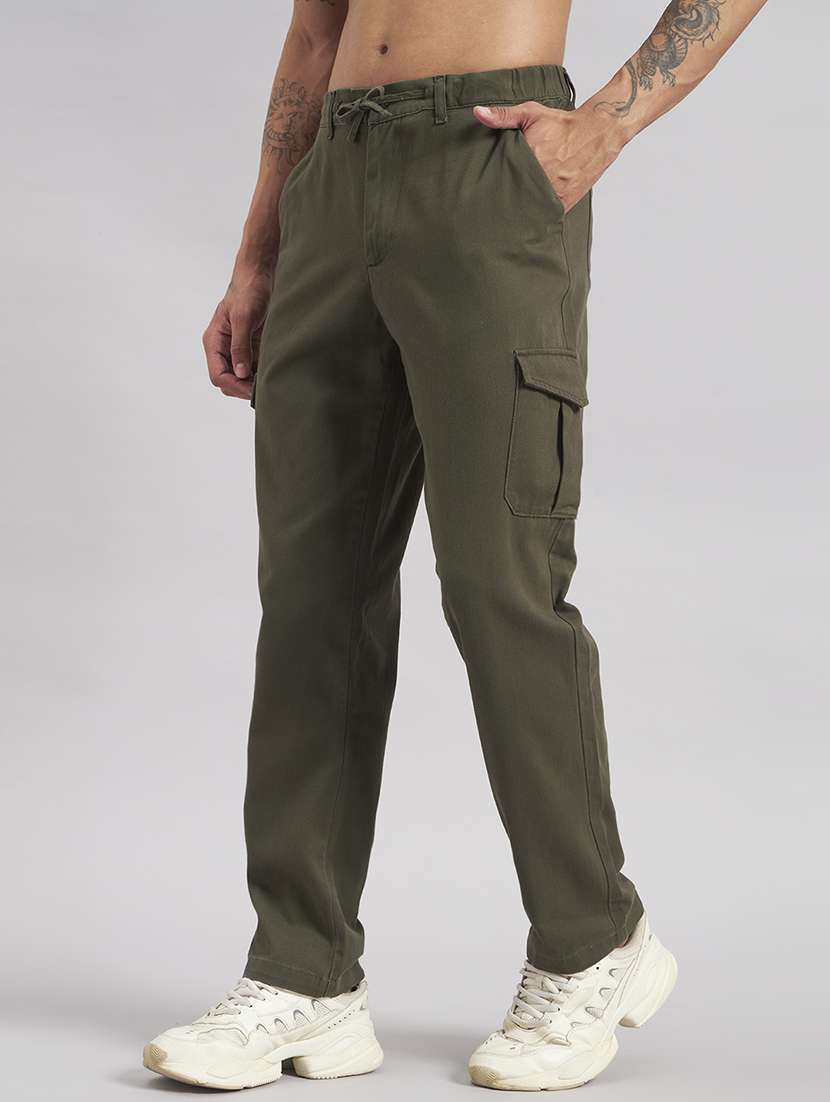 Men Solid Mid Rise Regular Fit Cargo - 22512756 -  Standard Image - 2
