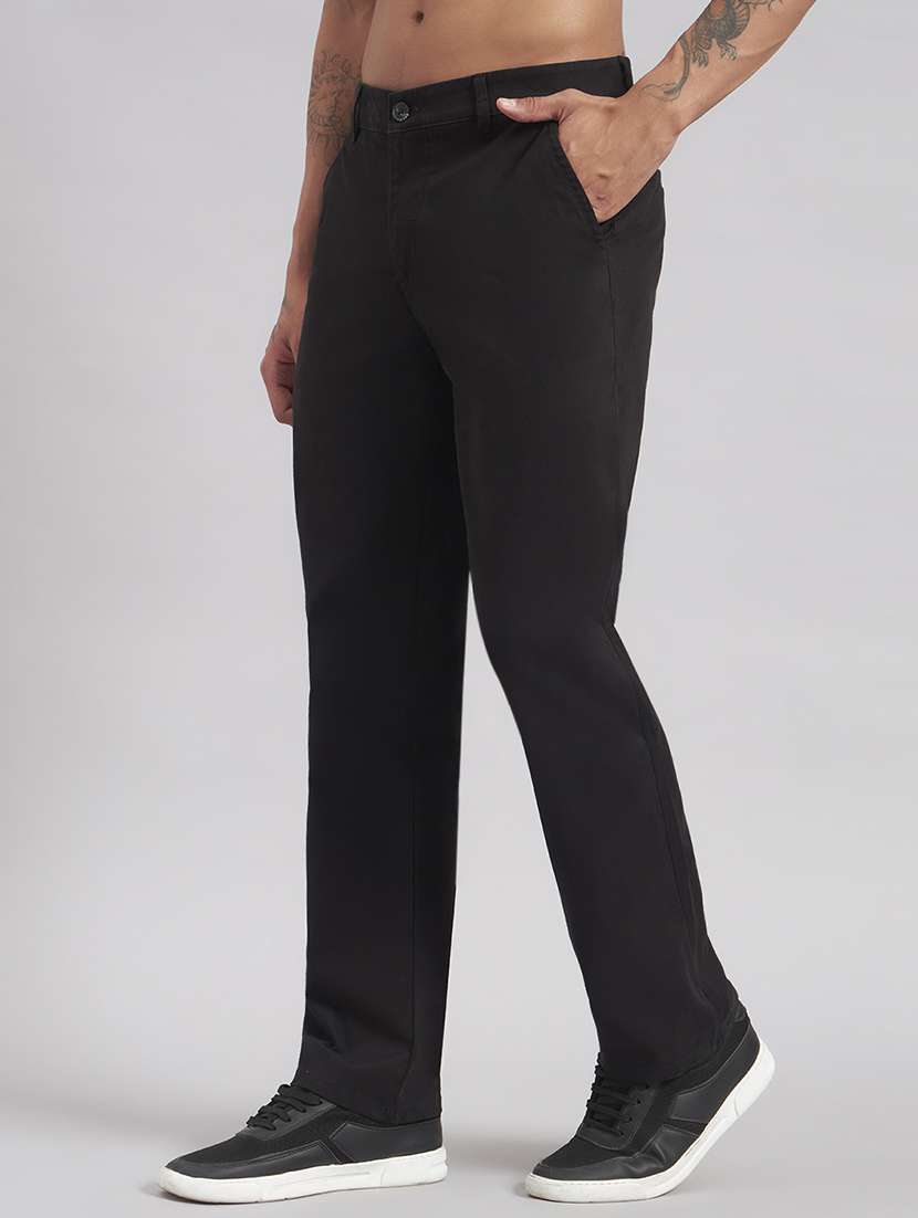 Men Solid Mid Rise Flat Front Casual Trouser - 22512766 -  Standard Image - 2
