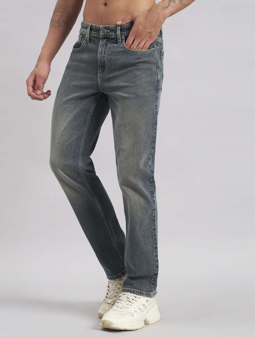 Men Washed Mid Rise Full Length Straight Jeans - 22512774 -  Standard Image - 2
