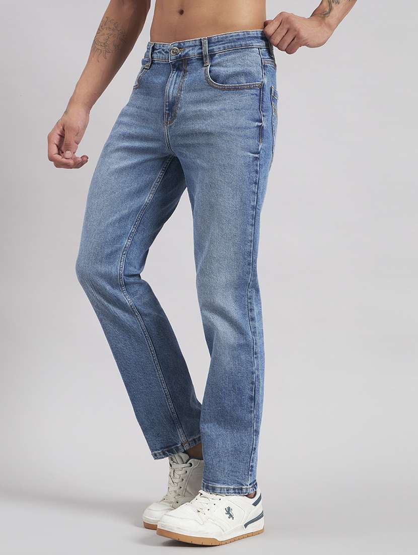 Men Washed Mid Rise Full Length Straight Jeans - 22512776 -  Standard Image - 2