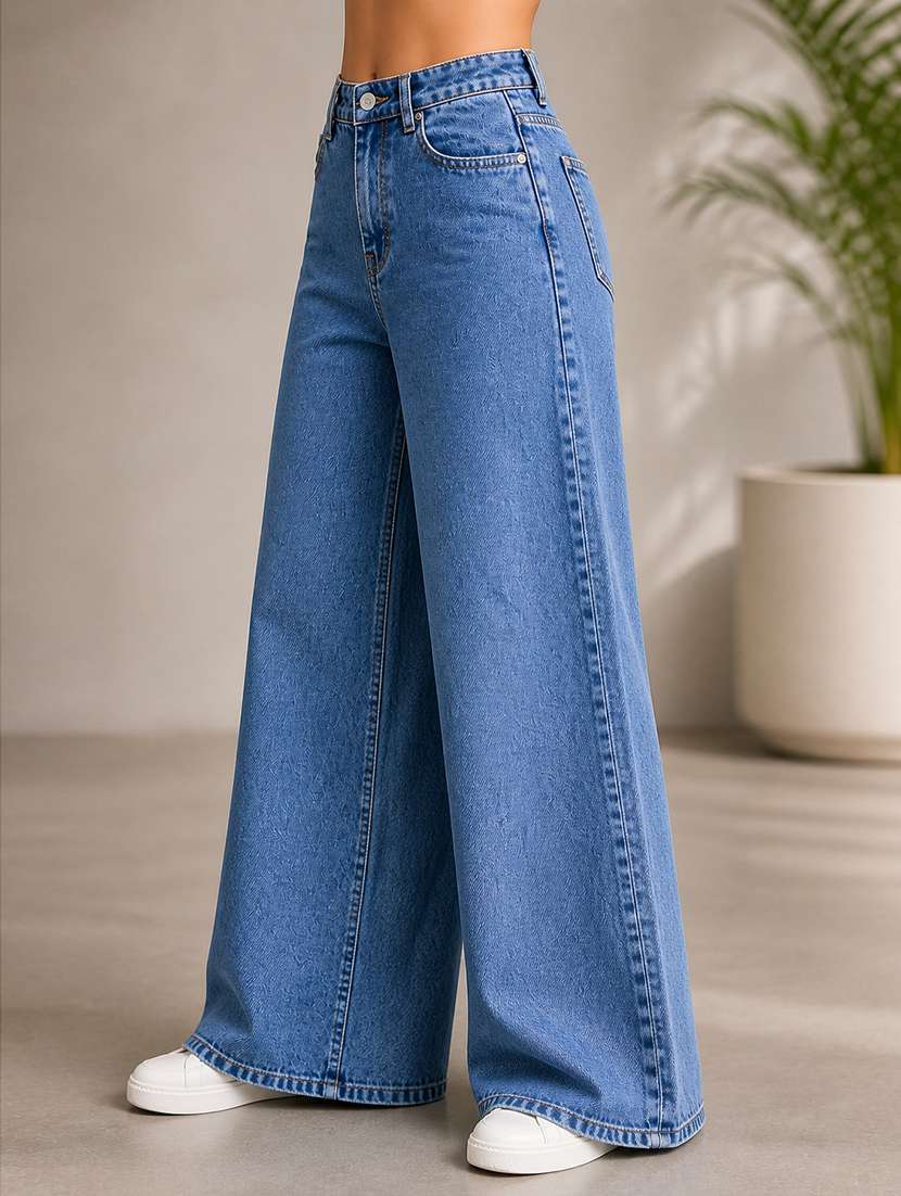 women solid mid rise wide leg jeans - 22512792 -  Standard Image - 2