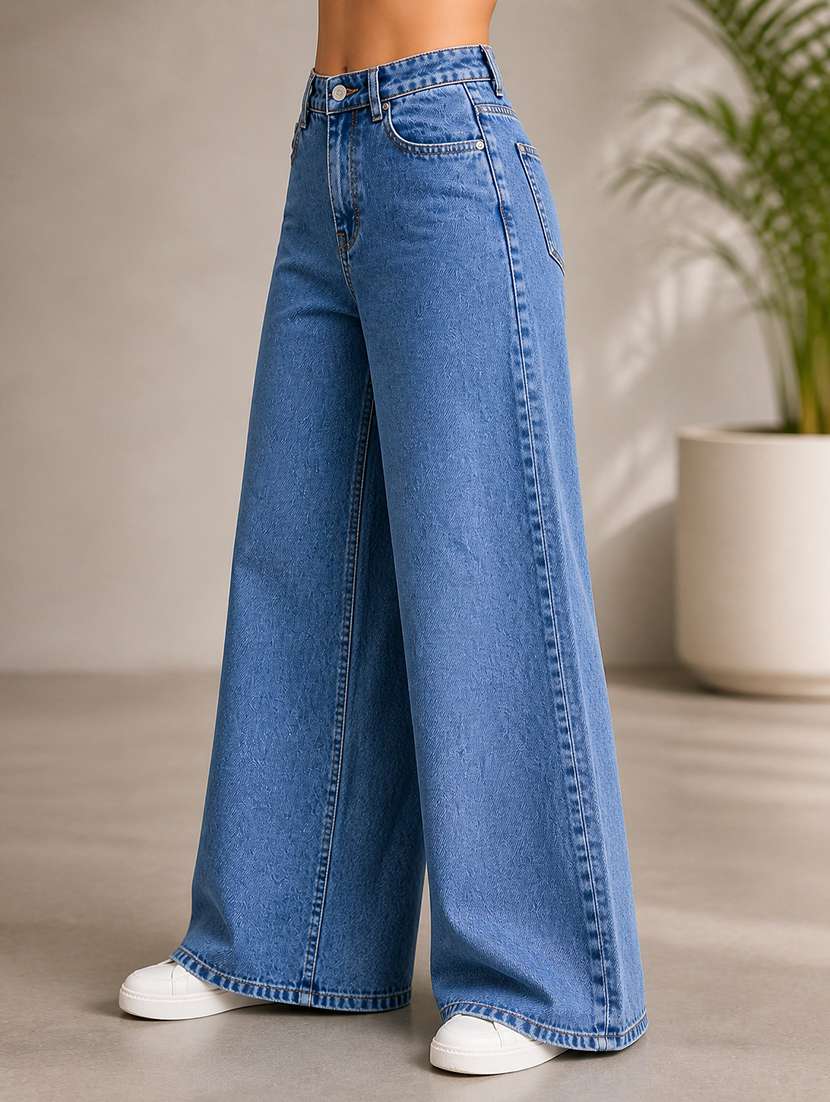 women solid mid rise wide leg jeans - 22512792 -  Standard Image - 2