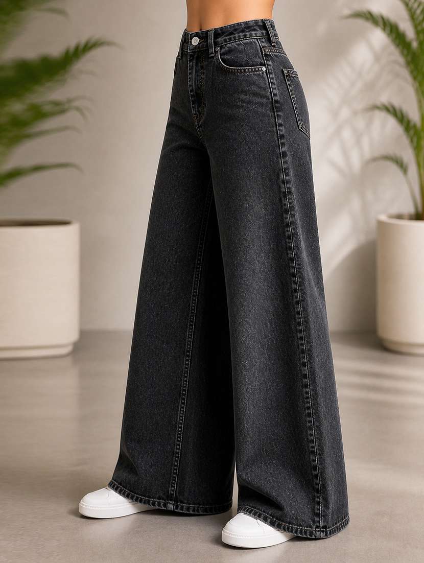 women washed mid rise wide leg jeans - 22512793 -  Standard Image - 2