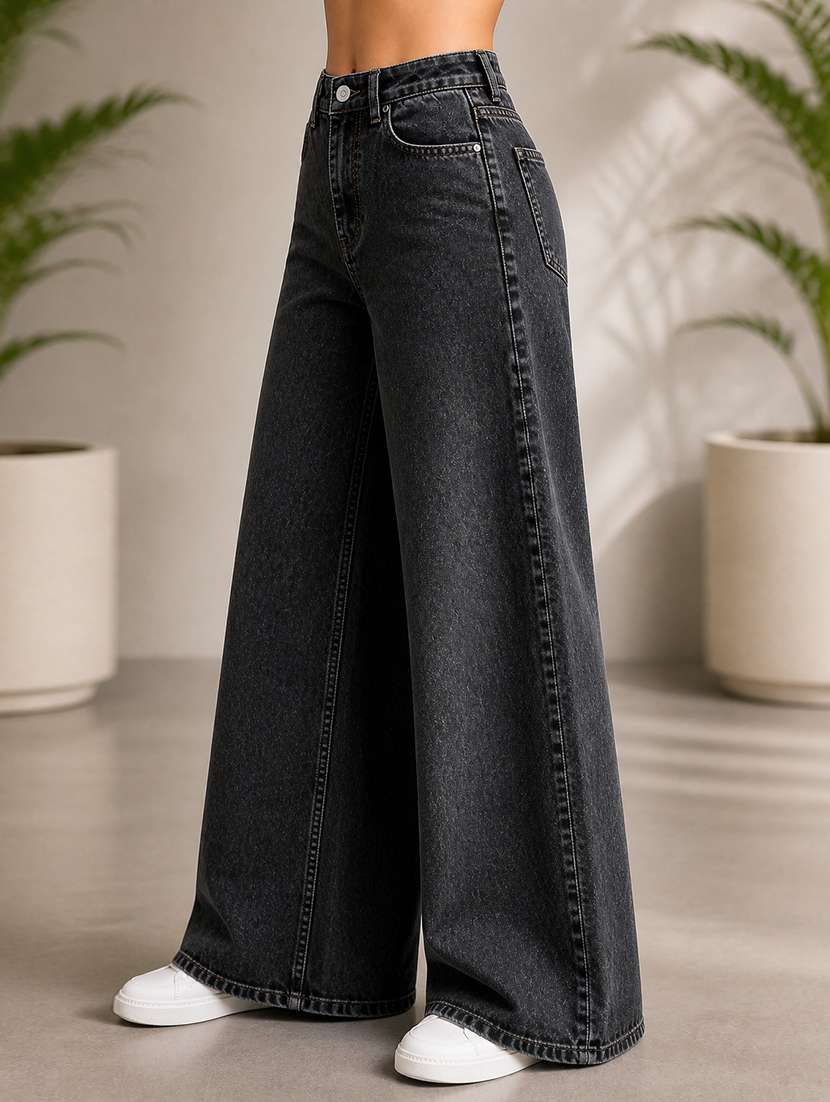 women washed mid rise wide leg jeans - 22512793 -  Standard Image - 2