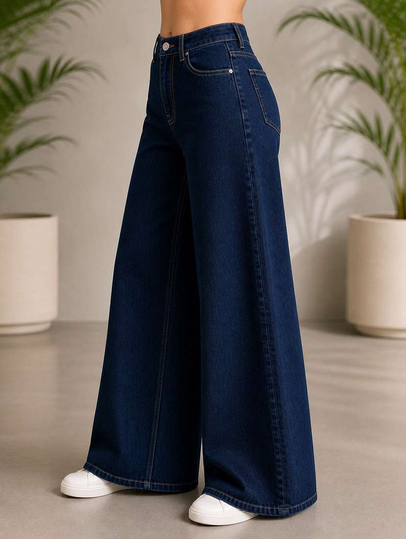 women solid mid rise wide leg jeans - 22512794 -  Standard Image - 2